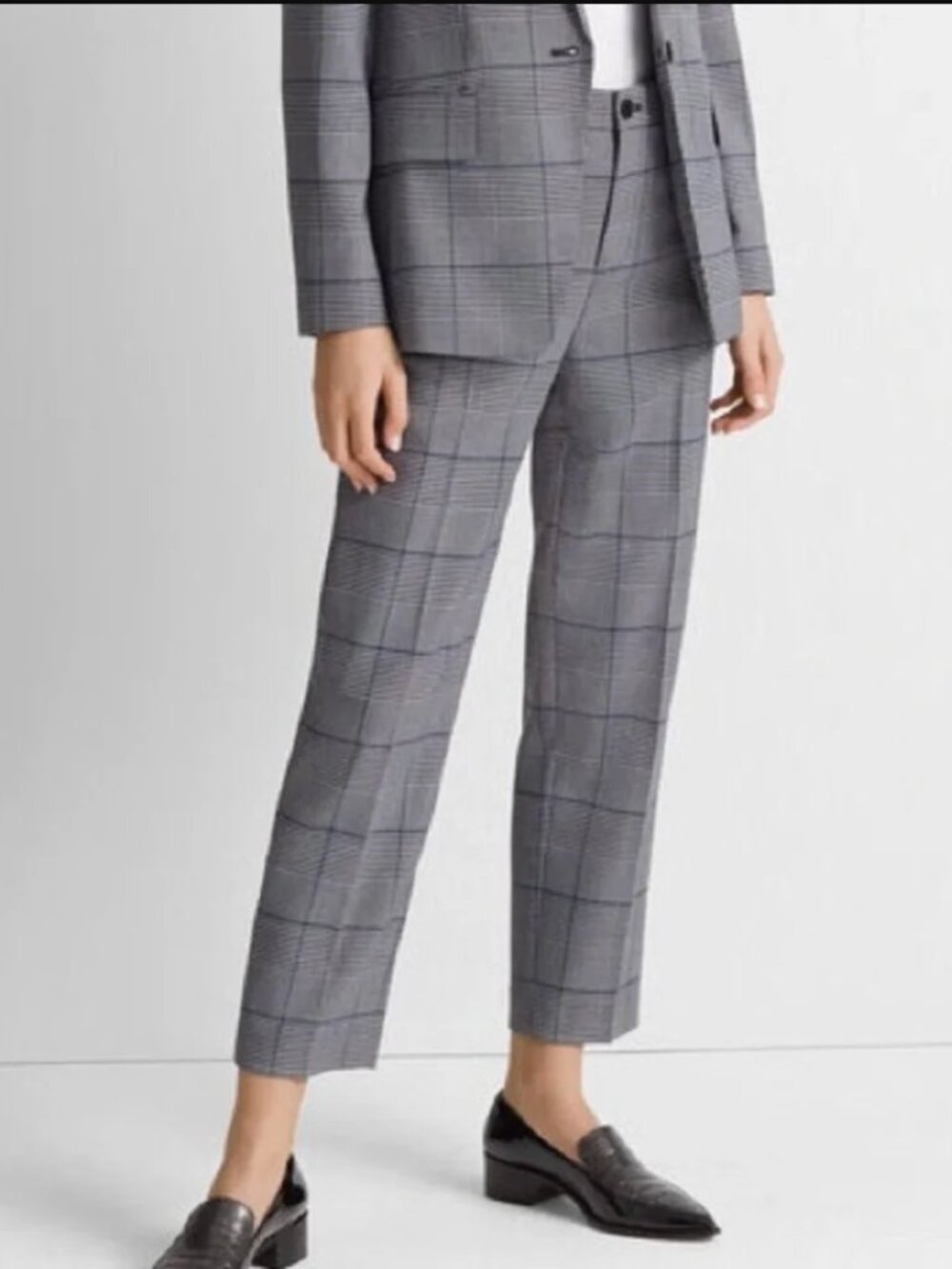 Club Monaco Borrem Cropped Plaid Trousers Blue Grey Size 0